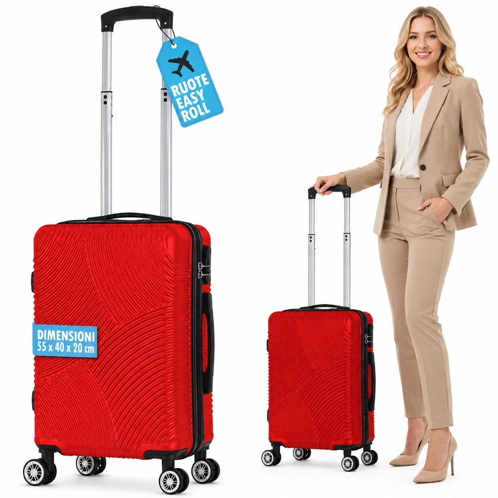 Valigia Bagaglio a Mano 55x40x20 cm Rosso Trolley Ortega Adatto Ryanair Easyjet