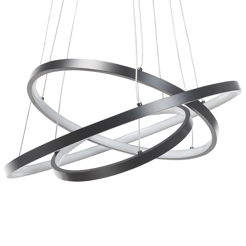 Lampada a Sospensione Moderna Illuminazione Integrata LED 3 Anelli Tondi Nero