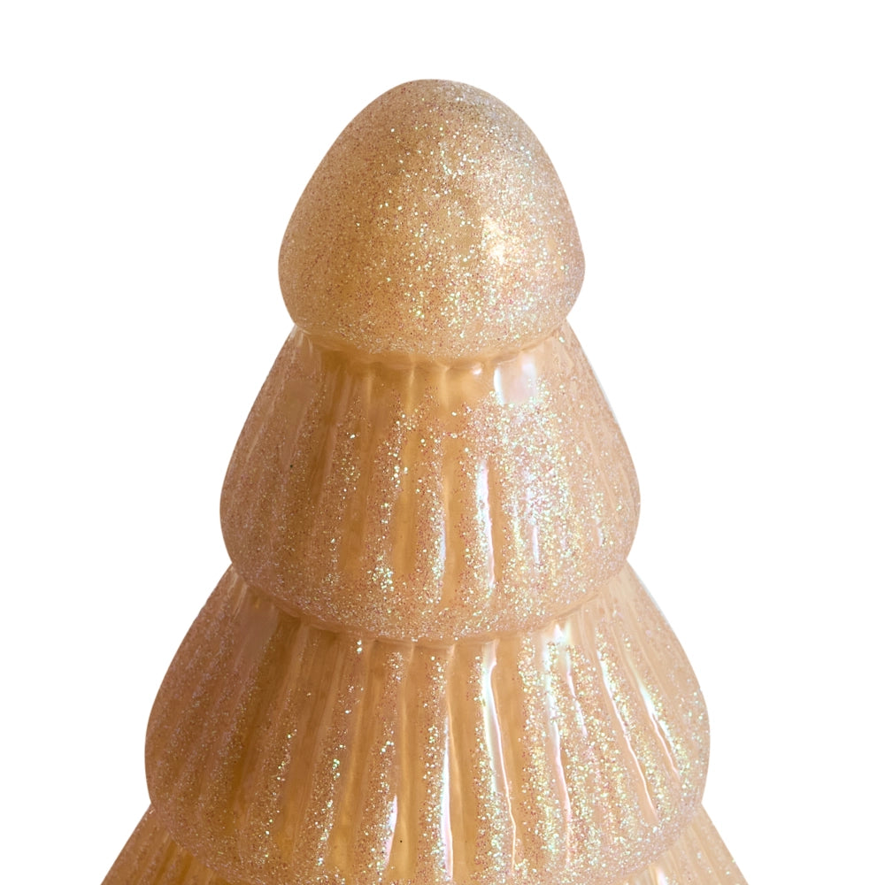 Set di 2 statuine decorative Alberi di Natale in vetro beige Decorazione festiva Fatte a mano 2 diverse dimensioni