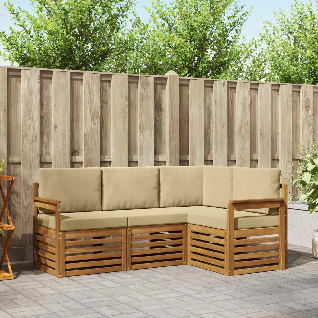 Set divani 4 pcs Naturale e Beige Legno di Acacia Massello 3374718