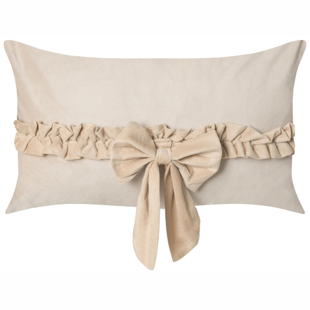 Set di 2 cuscini decorativi in velluto beige chiaro con motivo a fiocco 50 x 30 cm Accessorio decorativo