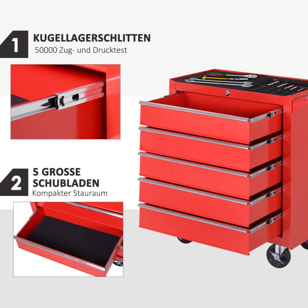 Carrello portautensili in acciaio rosso con 7 cassetti