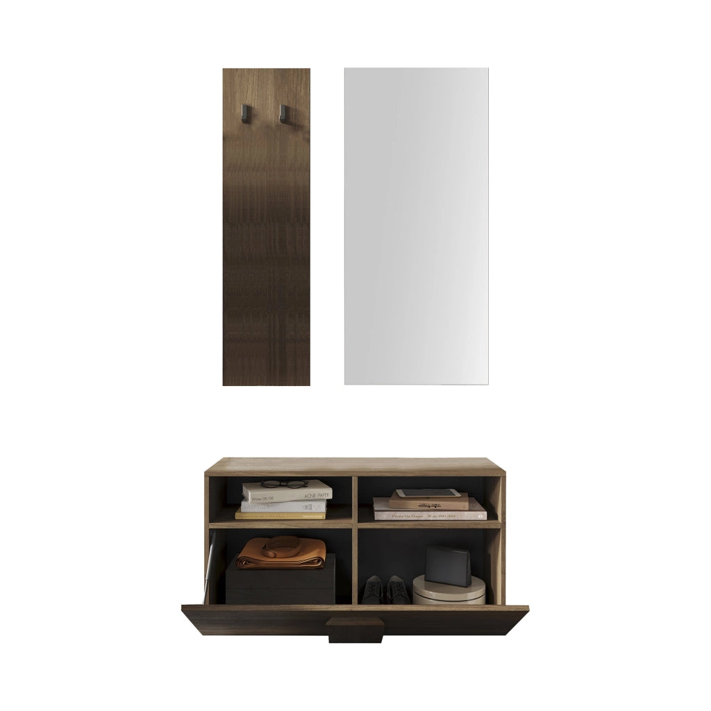 Muros, Mobile da Ingresso Specchio Incluso, 91x36x165h cm Marrone Rovere