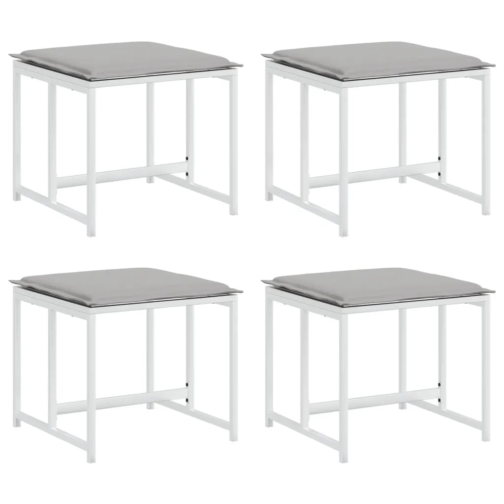 Sgabelli Giardino con Cuscini 4 pz Bianchi Acciaio e Textilene