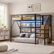 LETTO SOPPALCATO 90x200 cm in metallo nero con scala contenitore