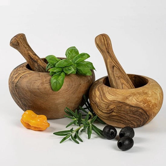 Vijzel con pestello in olivo pregiato/mortar e pestello per spezie (diametro: 12 cm)