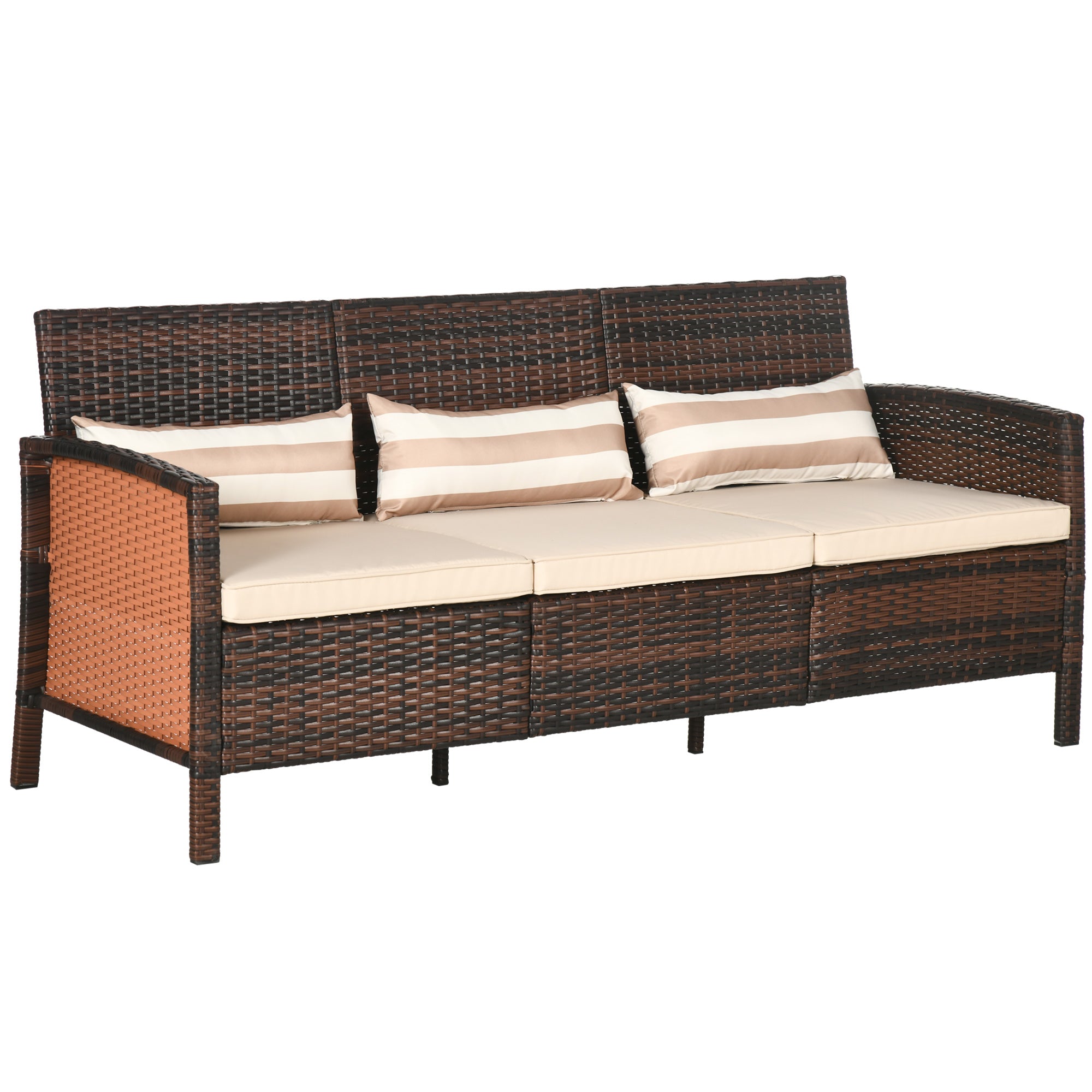 Divano 3 Posti da Esterno 173x68x78 cm con Cuscini Imbottiti e Sfoderabili in Rattan PE Marrone