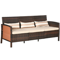 Divano 3 Posti da Esterno 173x68x78 cm con Cuscini Imbottiti e Sfoderabili in Rattan PE Marrone