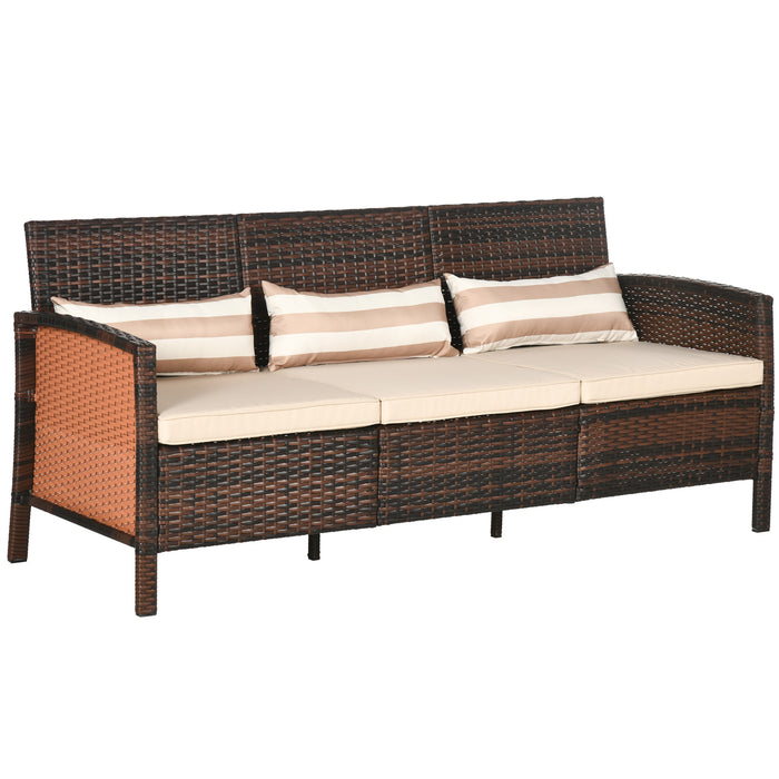 Divano 3 Posti da Esterno 173x68x78 cm con Cuscini Imbottiti e Sfoderabili in Rattan PE Marrone