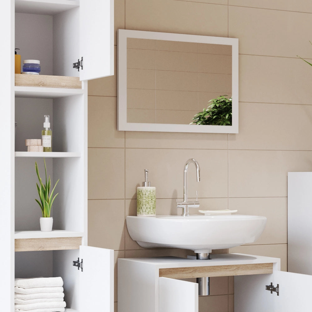 Vicco Set mobili bagno Bianco/Sonoma 4 parti