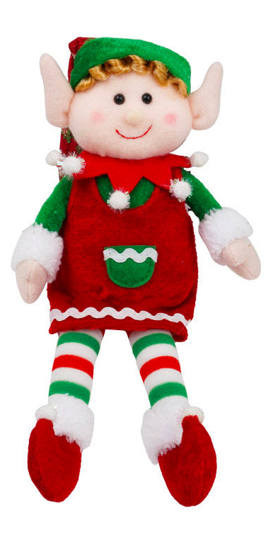 Pupazzo Elfo Natalizio H30 cm Seduto in Tessuto Verde o Rosso