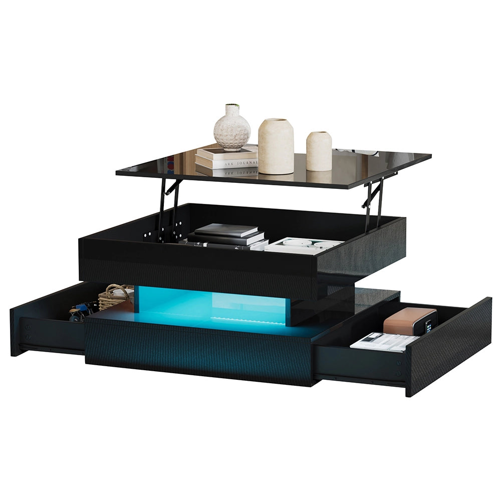 Tavolino regolabile - Xylo - 65x65cm LED 2 cassetti nero