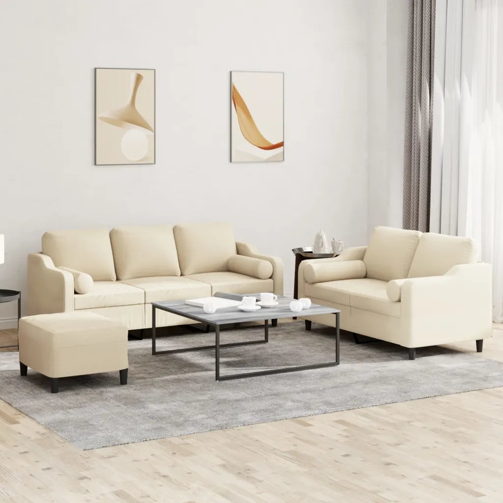 Set Divani 3 pz con Cuscini Crema in Tessuto 3201860