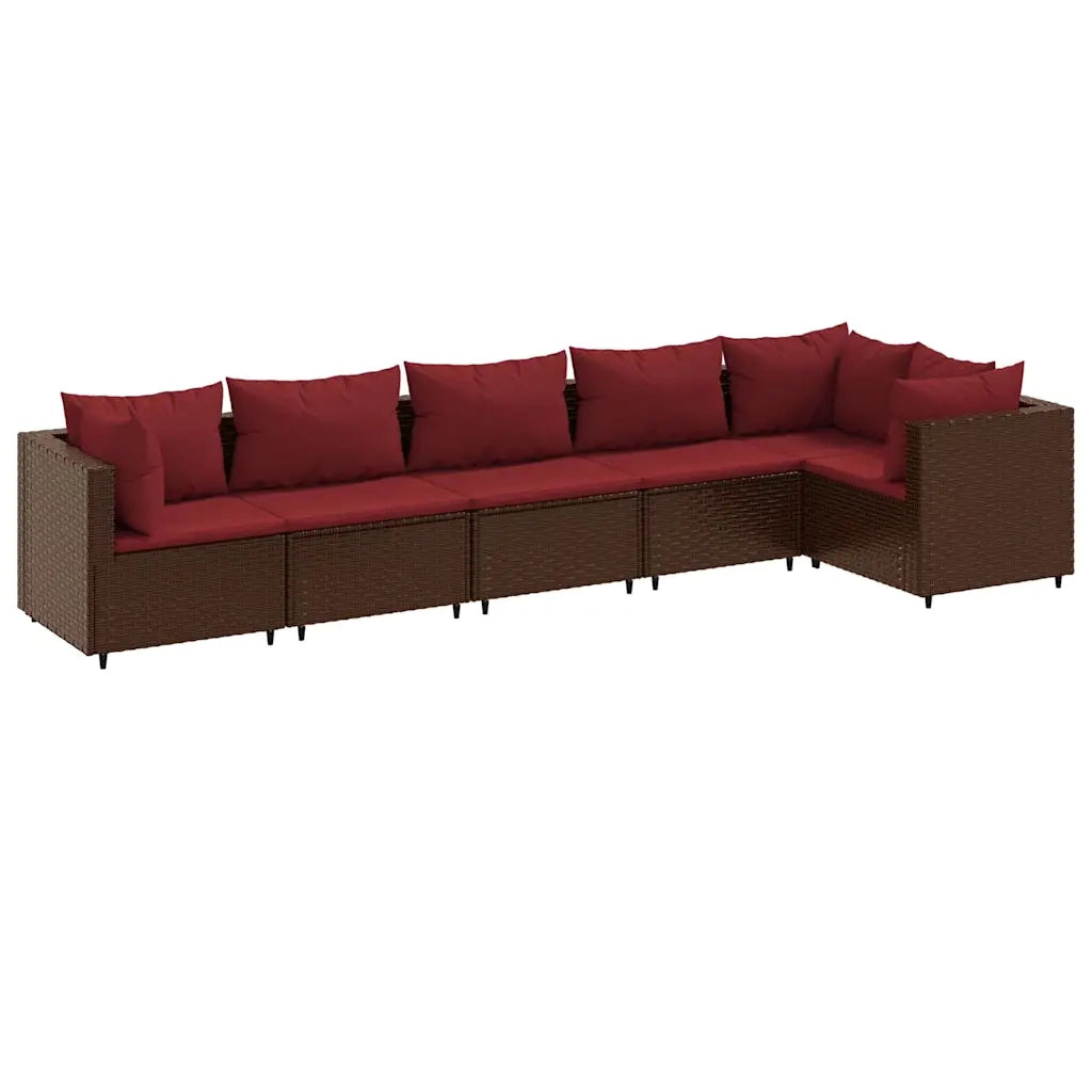 Set Mobili da Giardino 6pz con Cuscini in Polyrattan Marrone