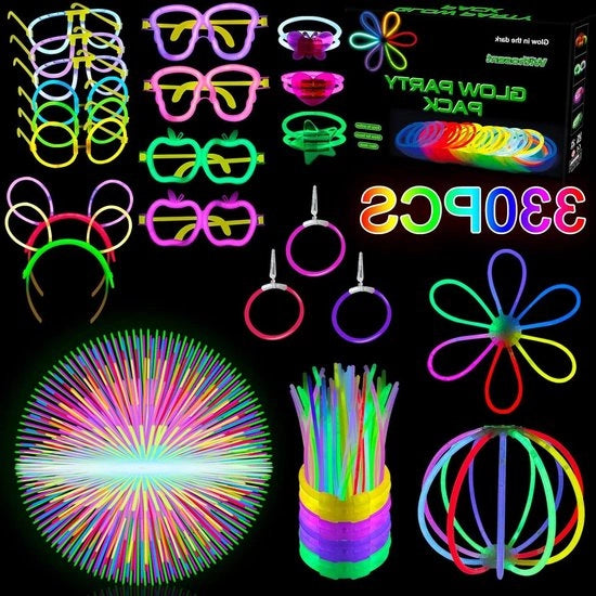 Set di luce neon per feste - Stabili di luce - 330 pezzi - Stuzzo luminescente - Decorazione per blacklight - 150 connessioni - Decorazione per feste - Anelli per bambini e adulti - Decorazione per matrimoni - Feste di Halloween