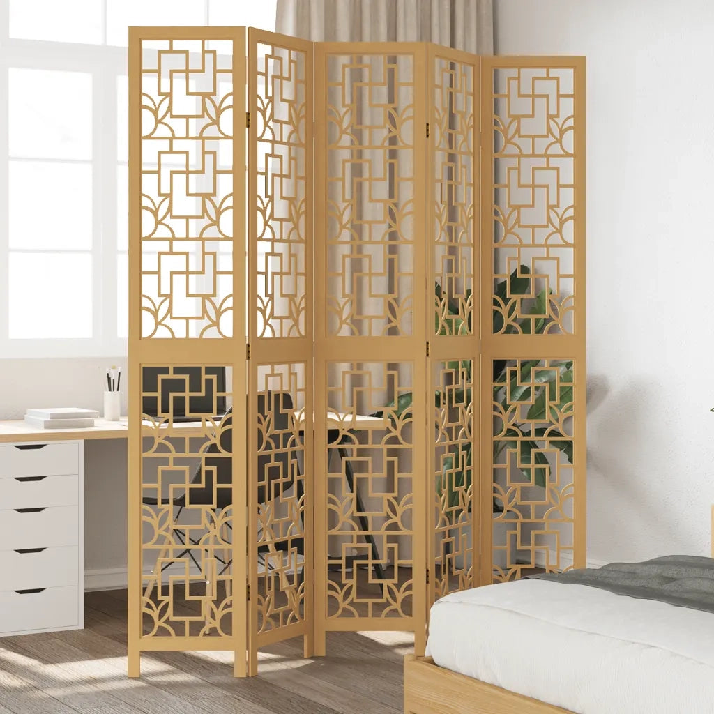 Divisorio Ambienti | Divider per stanze | Paravento 5 Pannelli Marrone Legno Massello Paulownia