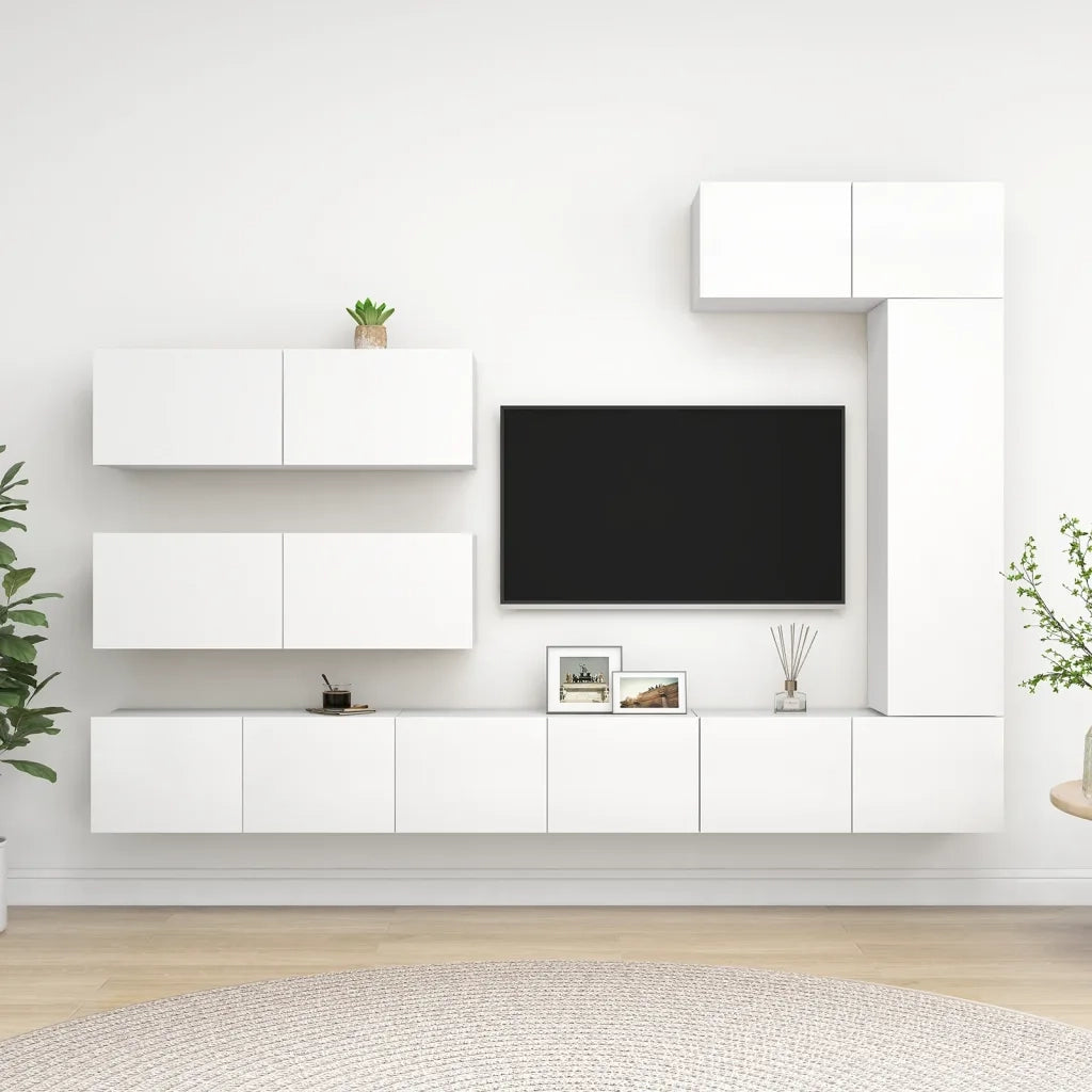 Set di Mobili Porta TV 7 pz | Armadietto TV | Mobile Porta TV Bianco in Legno Multistrato