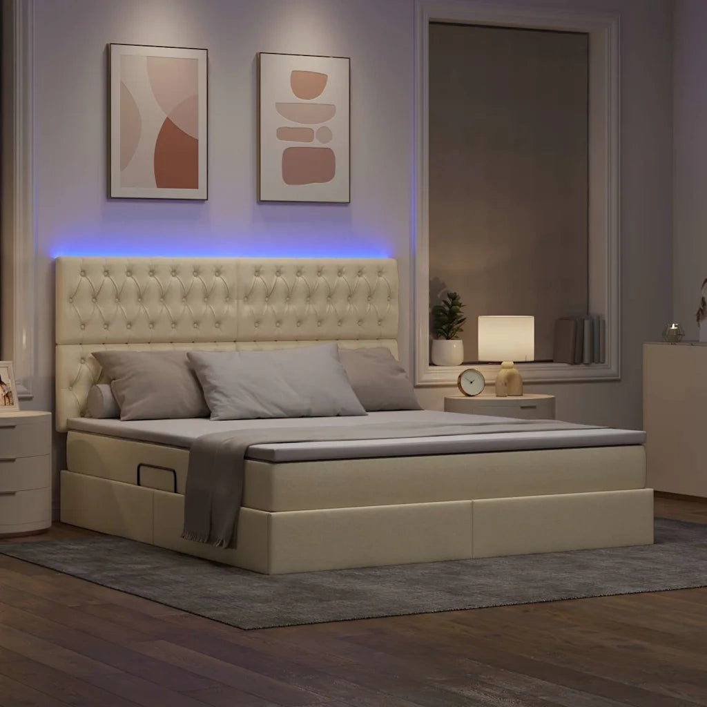 Letto con contenitore e LED Crema 180 x 200 cm Poliestere