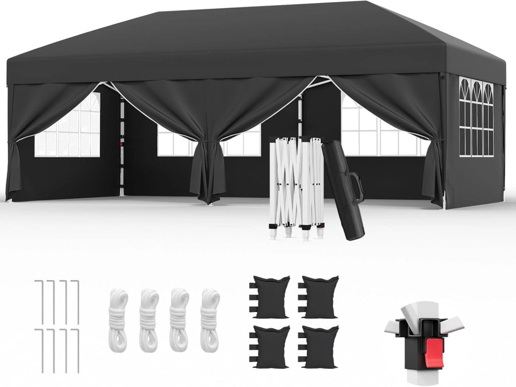 Gazebo 3x3 Pieghevole Impermeabile UPF50+, 3 Altezze Regolabili, Gazebo da Giardino Tende per 8-10 Persone, Gazebo Pieghevole con Borsa da Trasporto, per Giardini, Mercati, Feste, Beige