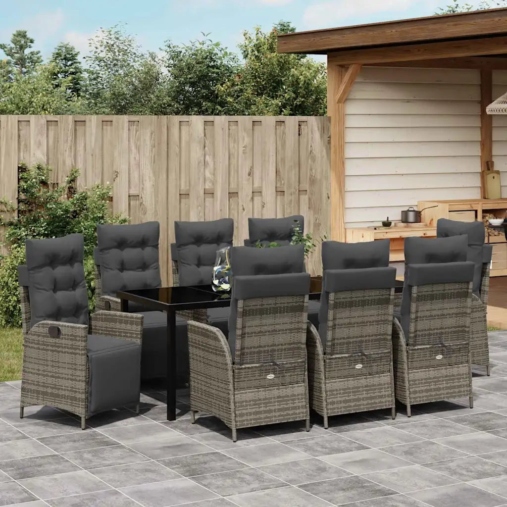 Set da Pranzo per Giardino con cuscino 9 pcs Grigio polyrattan 3380553