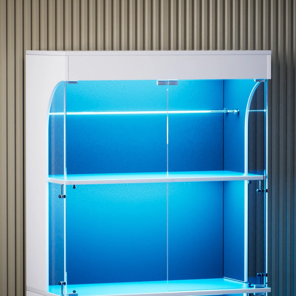 Vetrina in vetro con LED a 3 colori, sensore di movimento e ricarica USB, per soggiorno, bianco, 80 × 35 × 165 cm