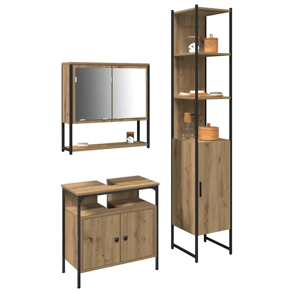 Set di mobili per il bagno con porta 3 pcs Rovere artigianale 3334371
