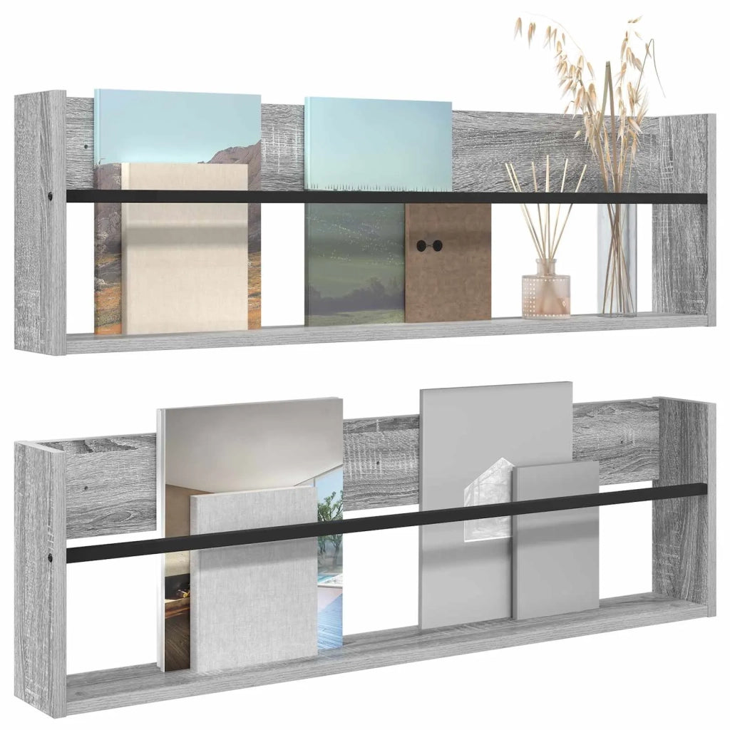 Scaffale per riviste 2 pcs Grigio Sonoma 100 x 12 x 30 cm 890823