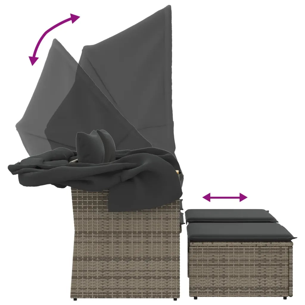 Divano Giardino 2 Posti-Sofa da Giardino-Divanetto da esterno Baldacchino e Sgabelli Grigio Polyrattan 941259