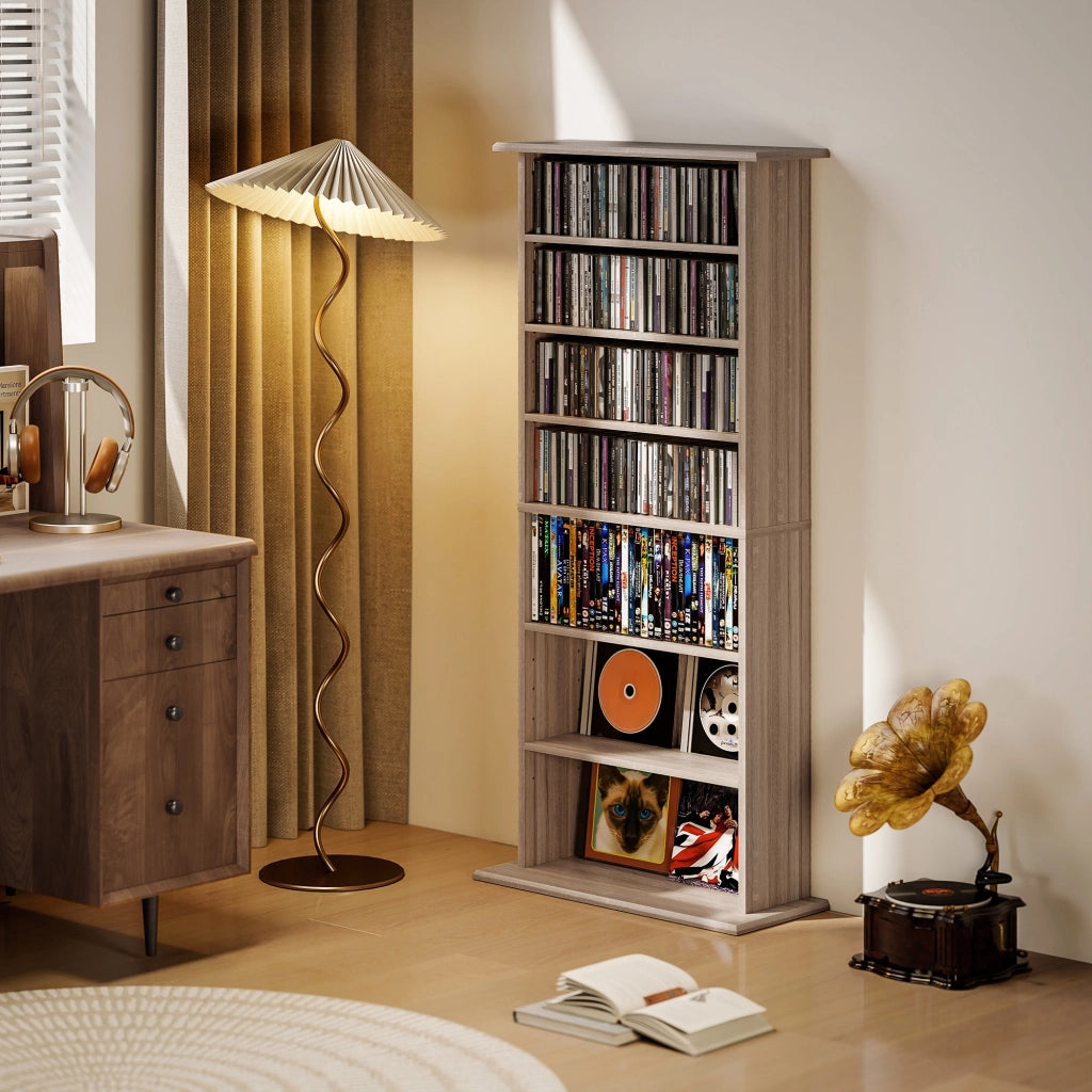 Libreria per CD DVD ¨C Xylo ¨C legno naturale 8 scomparti ripiani regolabili 58x24x126 cm
