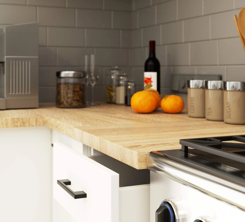 AKORD Set di Mobili da Cucina OLIWIA 300 cm Cemento 300 cm 11 ante 1 cassetto inserto frontale Bianco 300x46x203 cm