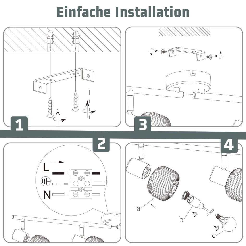 ZMH Faretto da soffitto 4 fiamme E14 vetro paralume vintage per soggiorno
