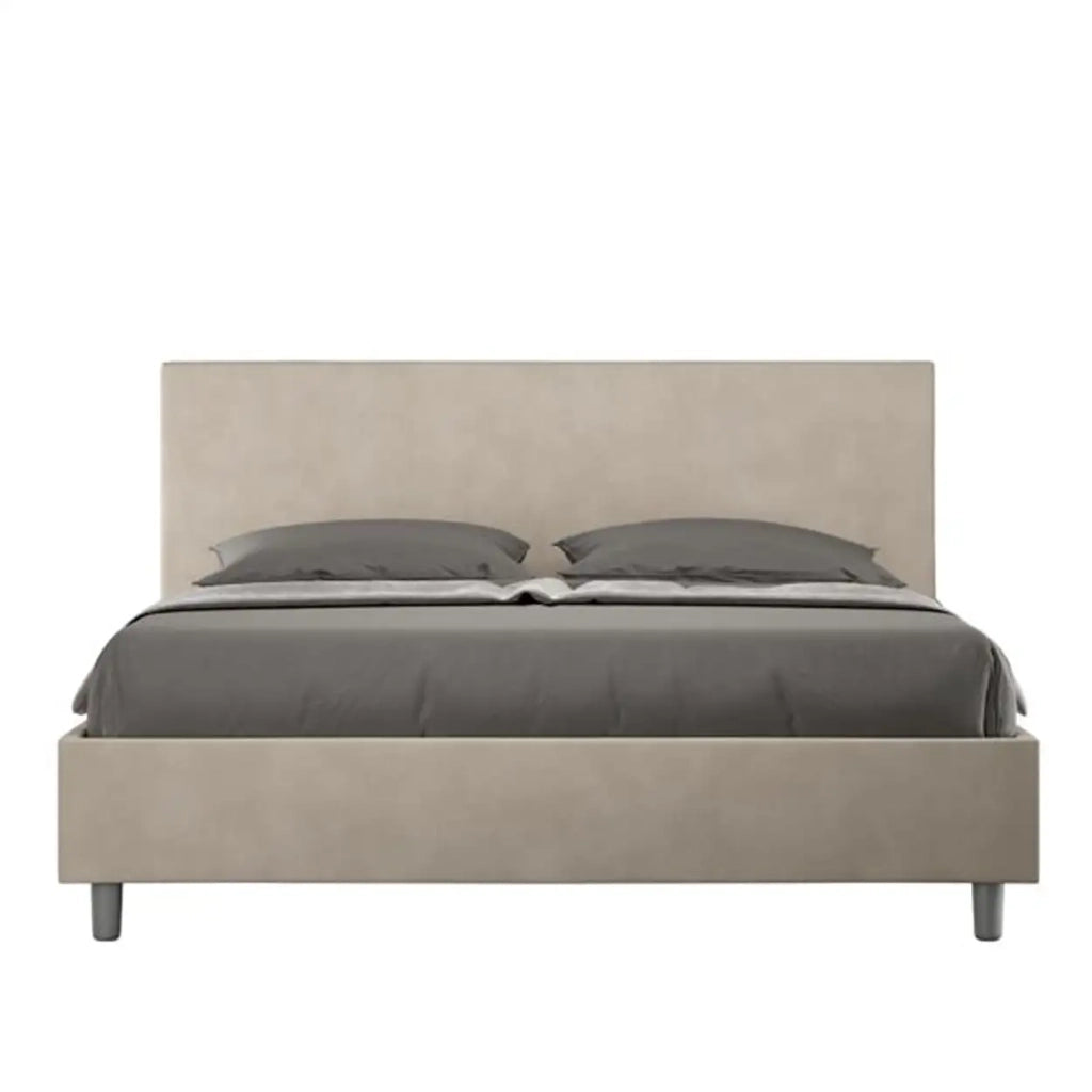 Letto matrimoniale senza rete imbottito 160x190 microfibra sabbia Adele
