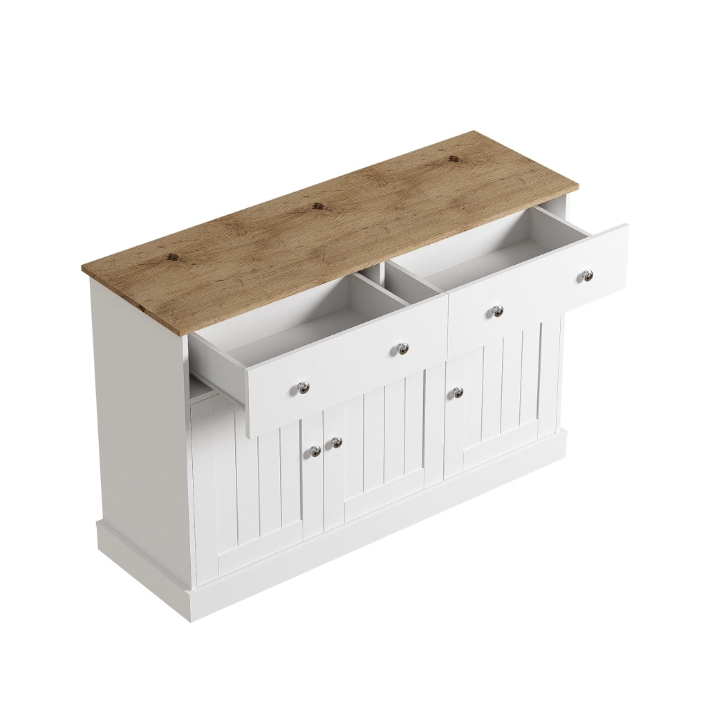 Credenza con 3 Ante e 2 Cassetti; Apertura Push-to-Open; Texture in Rilievo; in Pannello Truciolare; Bianco; 120??36??80;5 cm