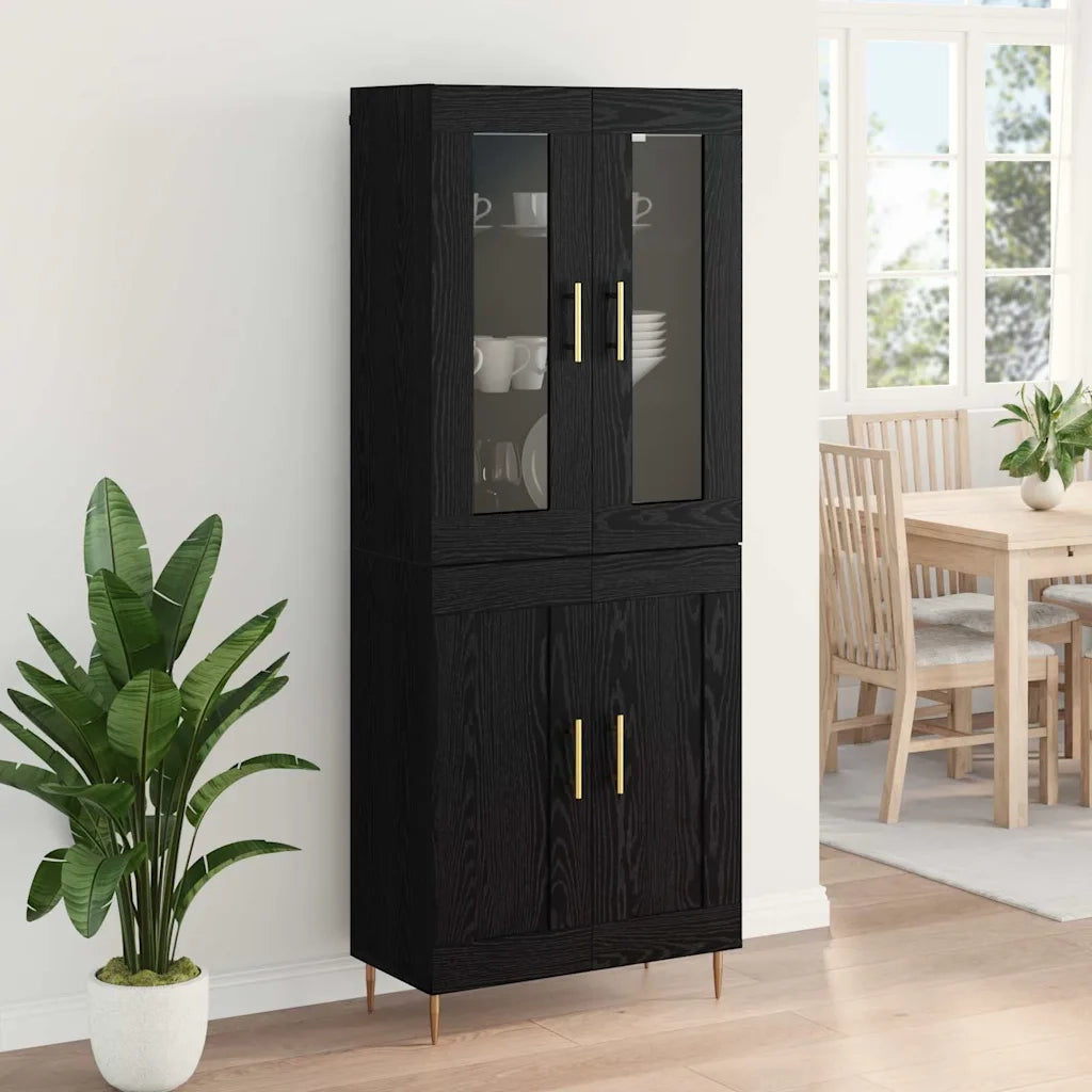 Credenza 2 pz | Madia | Buffet da pranzo | Armadio da pranzo Rovere Nero Legno multistrato