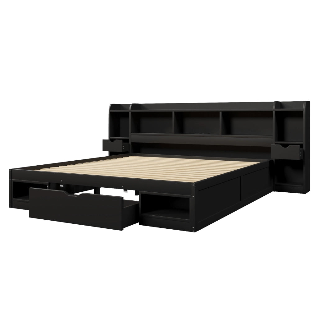 Letto matrimoniale 180x200 cm con LED, USB e cassetti nero
