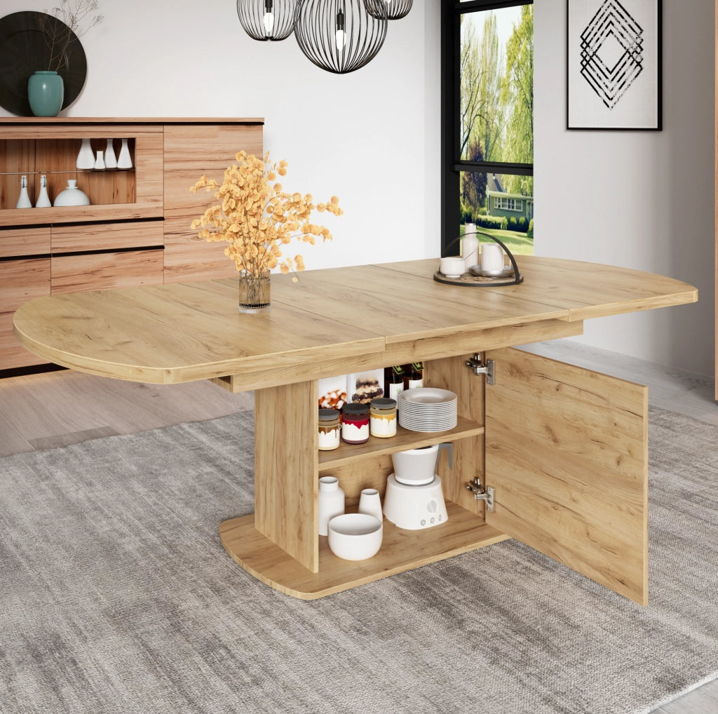Tavolo da pranzo allungabile 140/200x80x75 cm con vani contenitore in truciolare naturale
