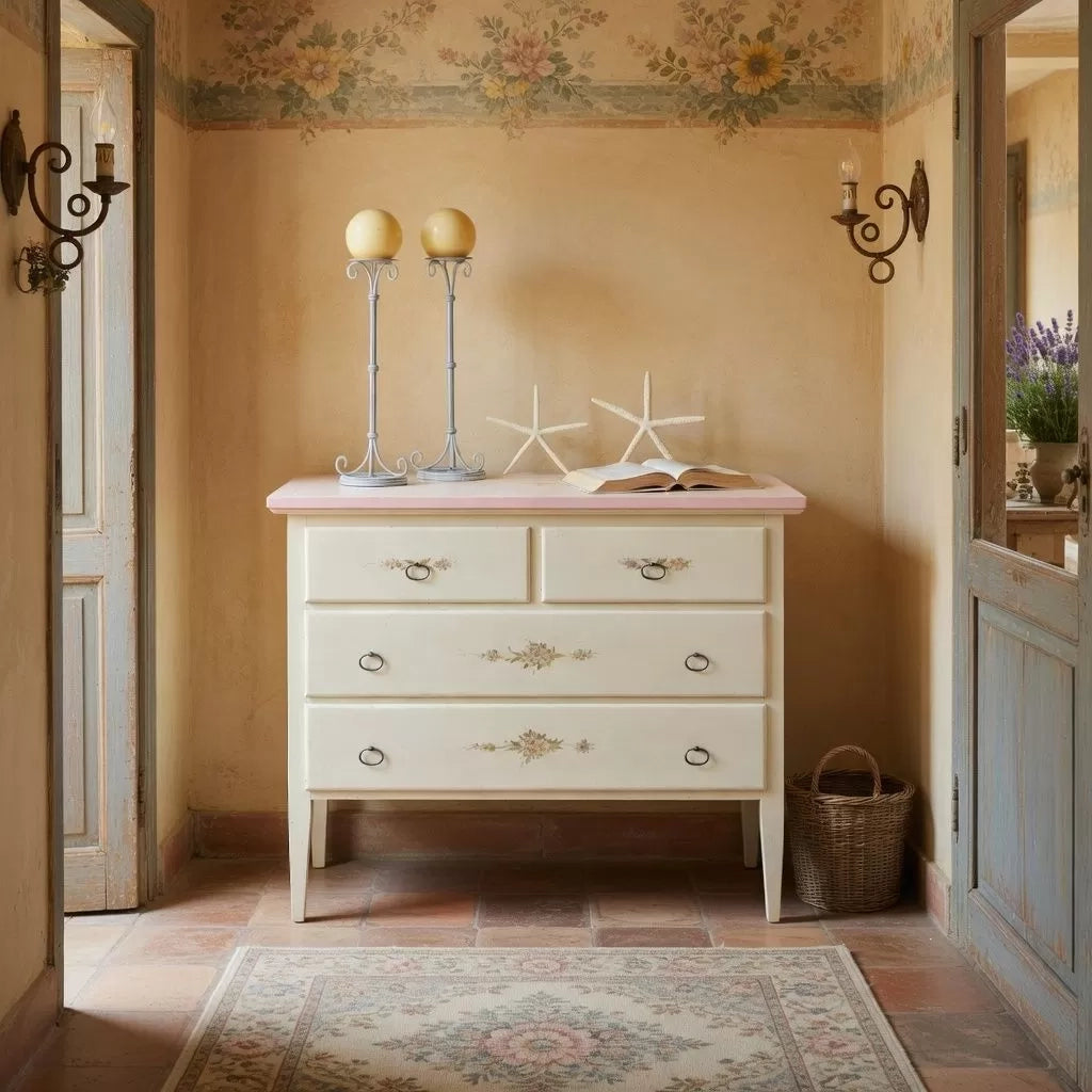 Como 4 cassetti bianco filo rosa in legno 110x51x90 (1317) - Mobili 2G