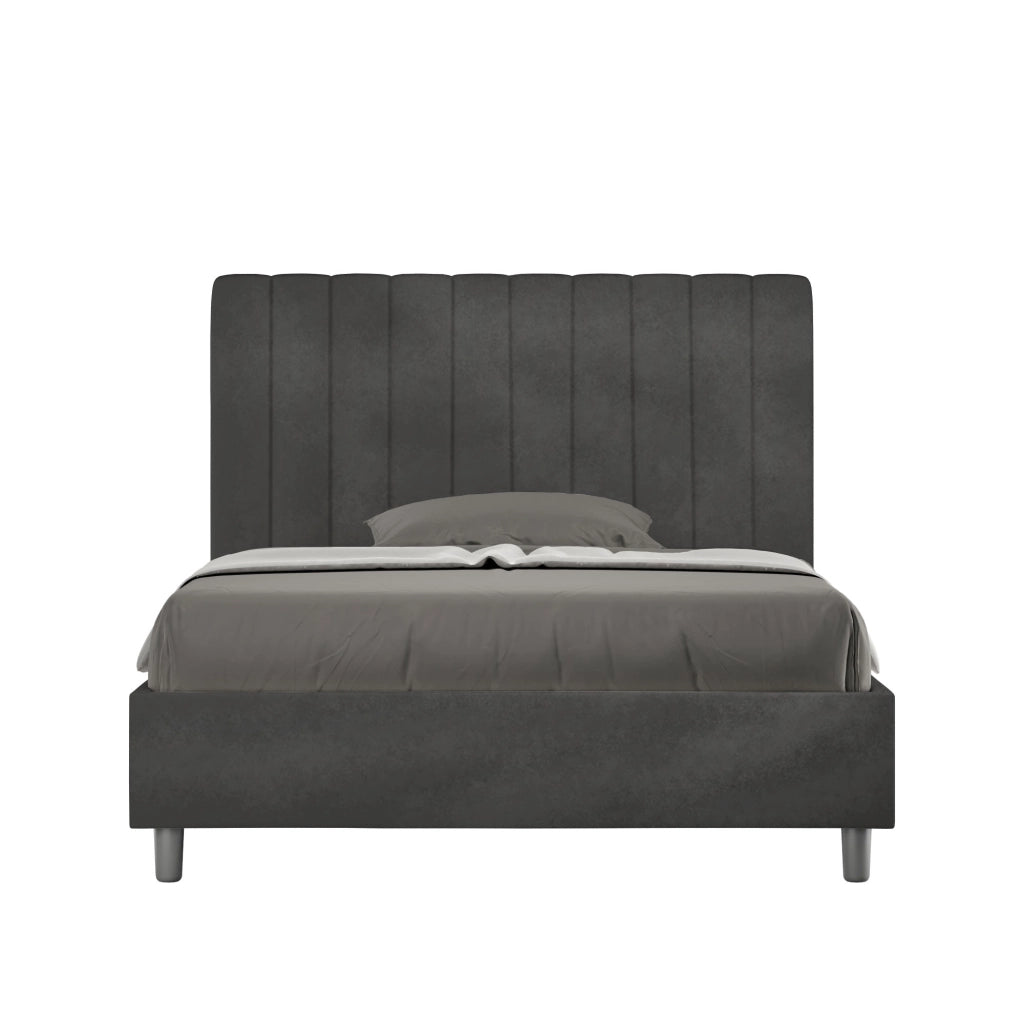 BS COM Letto una piazza e mezza con rete imbottito 120x210 microfibra grigio