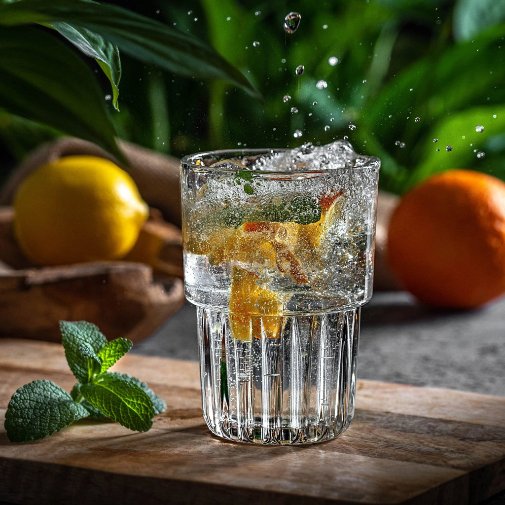 Set di 4 bicchieri KADAX per bevande fredde da 320 ml, con superficie a coste.