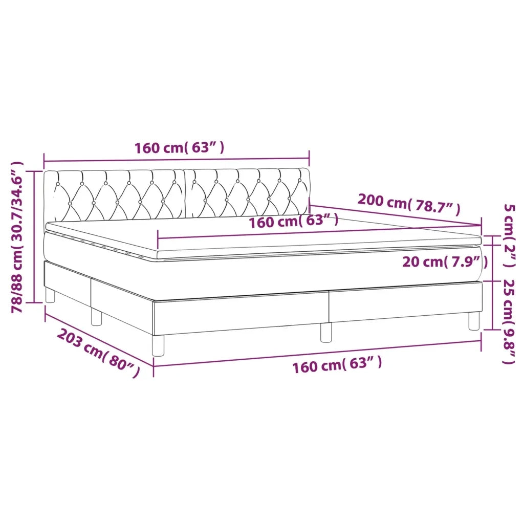 Letto a Molle con Materasso e LED Blu 160x200 cm in Tessuto 3133971