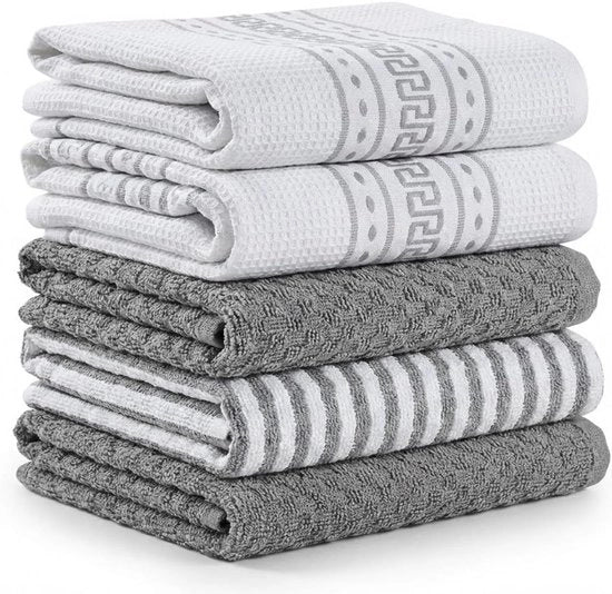 Set di 6 Tovaglioli di Cucina Premium in Cotone – Microfibra e Frotte – Assorbimento Elevato – Argento Pomata