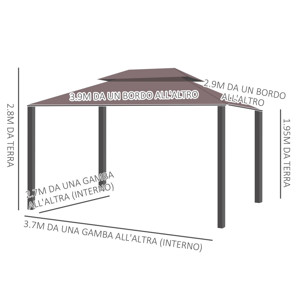 Gazebo da Giardino 3x4m con Doppio Tetto. Zanzariera e Tende. Alluminio e Poliestere. Color Caff¨¨