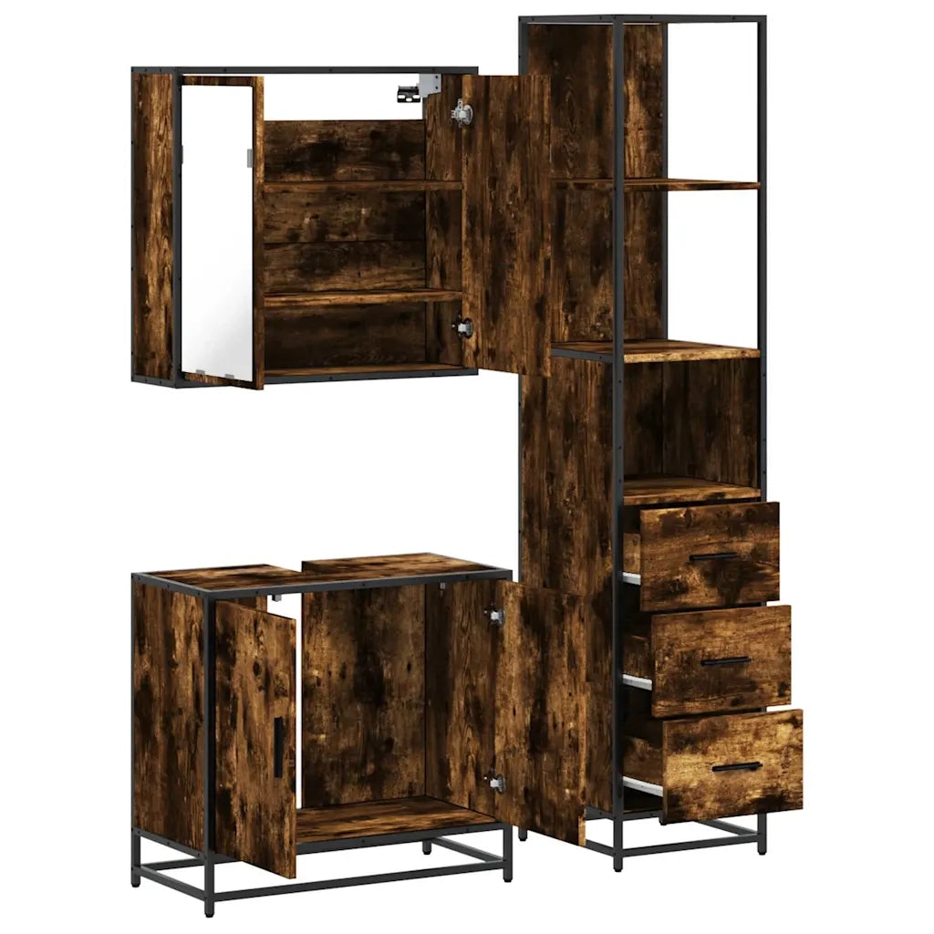 vidaXL Set Mobili da Bagno 3 pz Rovere Fumo in Legno Multistrato