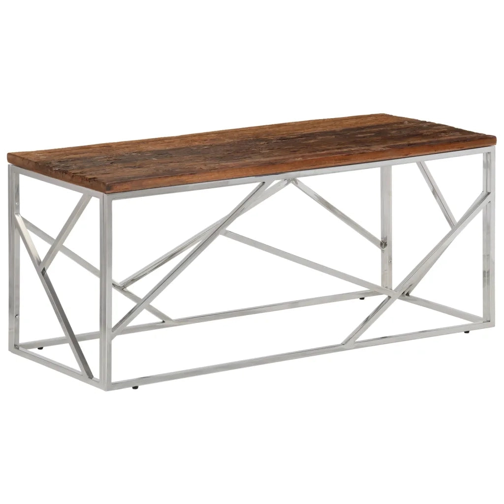 Tavolino Salotto Argento Acciaio Inossidabile e Legno Massello 349941
