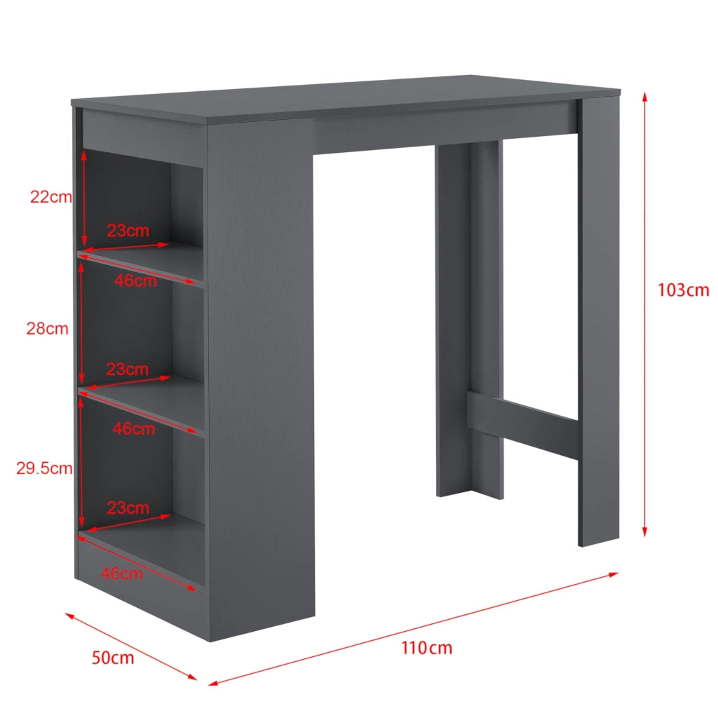 Tavolo alto da bistrot con contenitore e 3 ripiani 110 cm grigio scuro 03_0006190