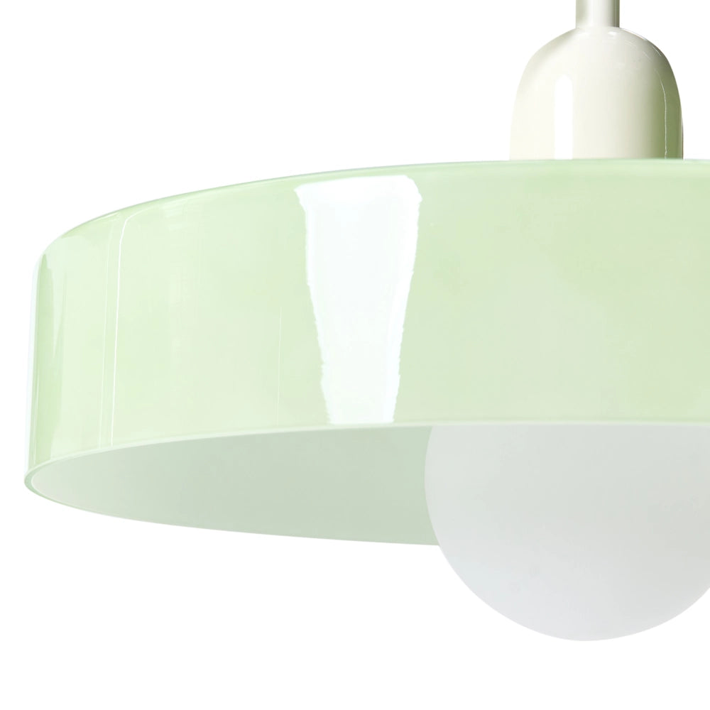 Lampadario tondo in vetro con paralume a globo verde menta stile moderno