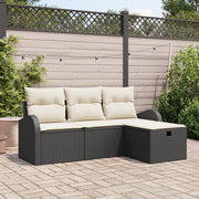 Set di divani da giardino a 4 pezzi con cuscini neri in polyrattan