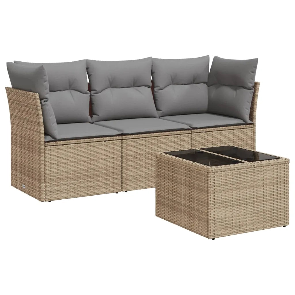 Set Divano da Giardino 4 pz | Set Salotto da Giardino con Cuscini Beige in Polyrattan