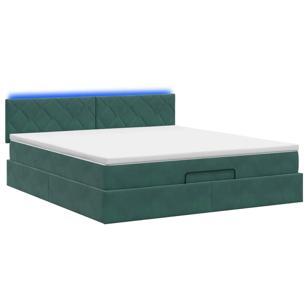 Letto Ottomano con Materasso e LED Verde Scuro 180 x 200 cm 3457230