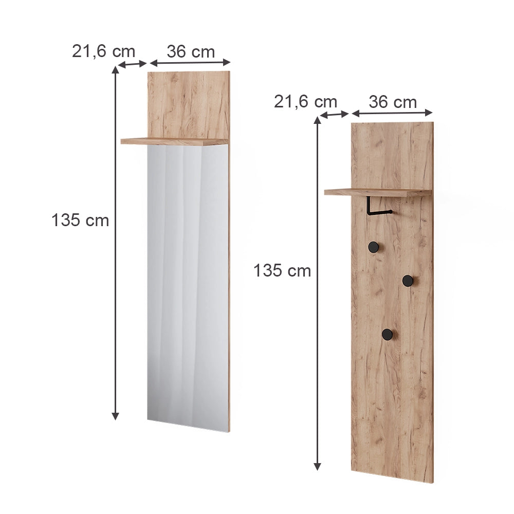 Vicco Armadio a muro  Quercia dorata Set di 3 appendiabiti da parete